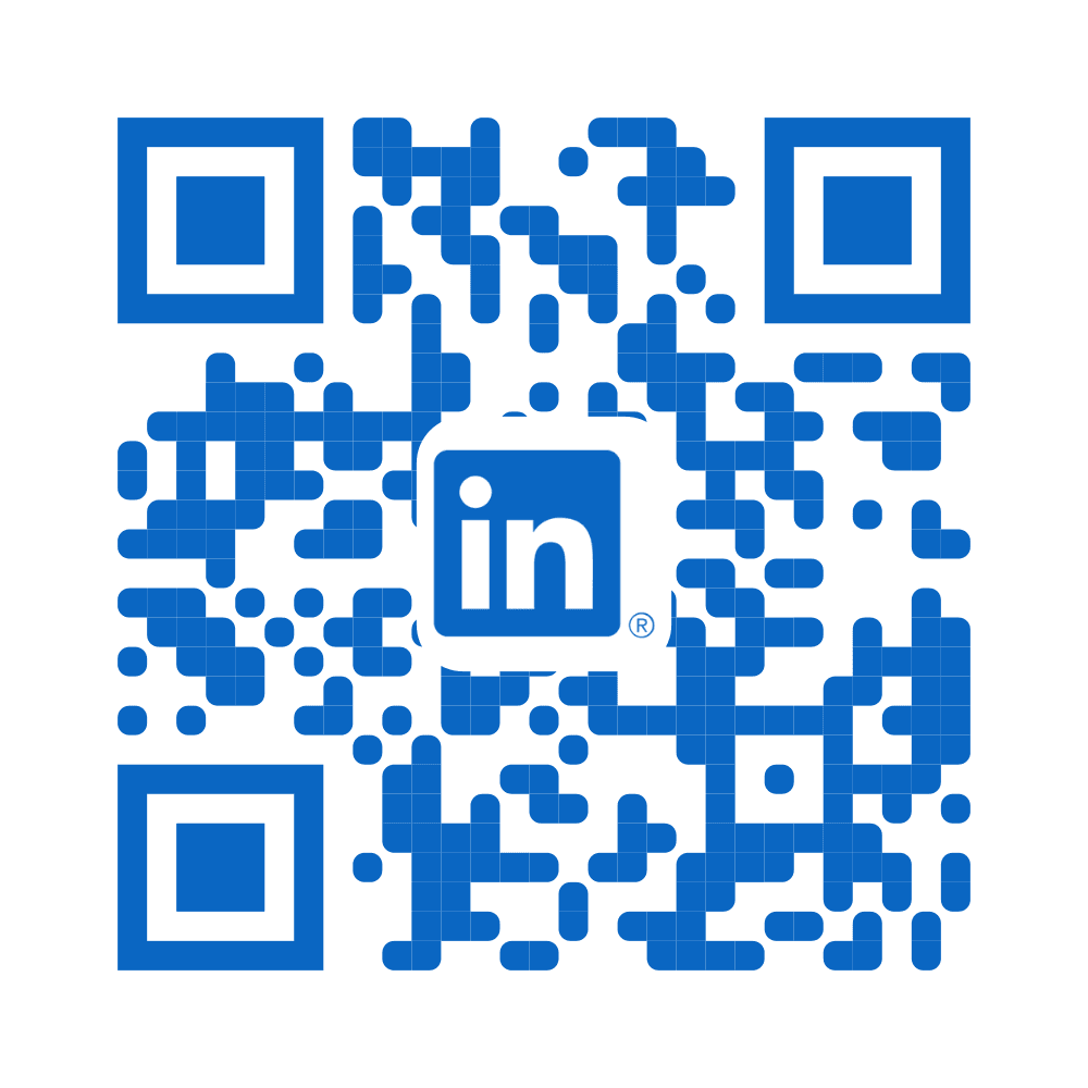 LinkedIn QR code with the LinkedIn logo in professional blue