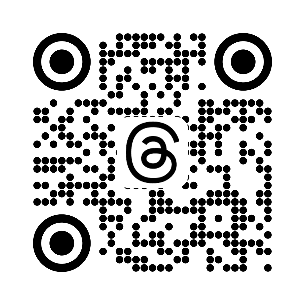 Threads QR code with the Threads logo in black with dotted modules