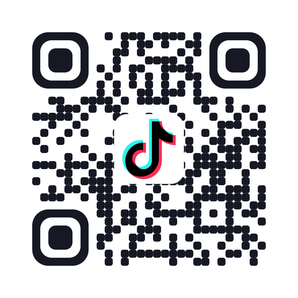 TikTok QR code with the TikTok logo in near-black with soft rounded modules