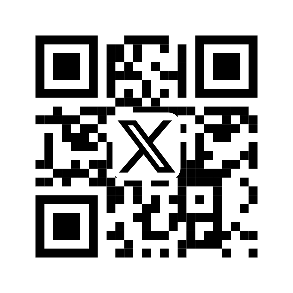 X (Twitter) QR code with the black X logo in a crisp square style